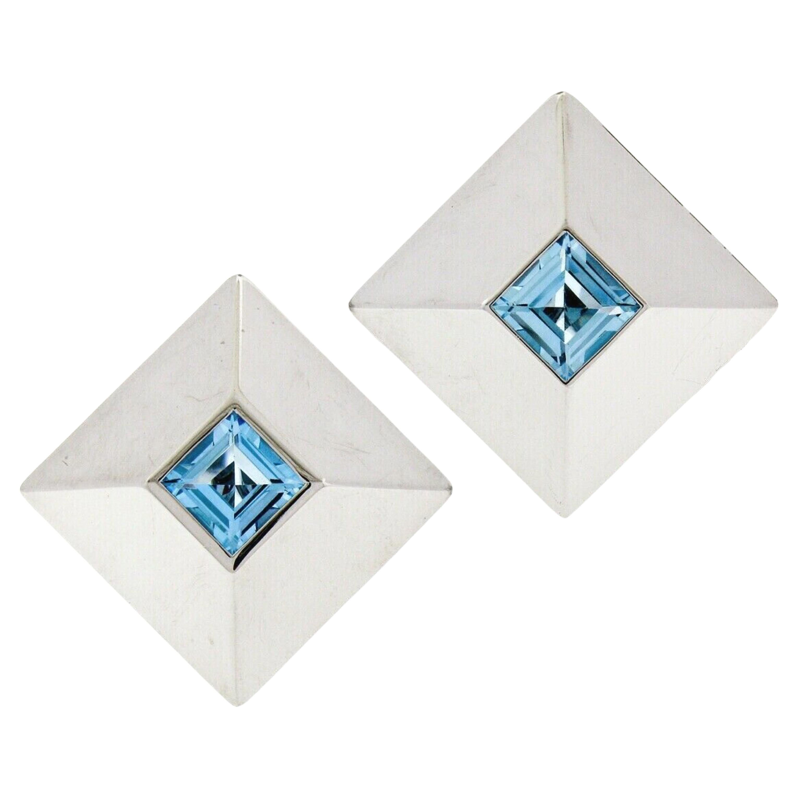 Chopard Chopard 18k White Gold 5.40ct Step Cut Blue Topaz Large Square Pyramid Earrings 