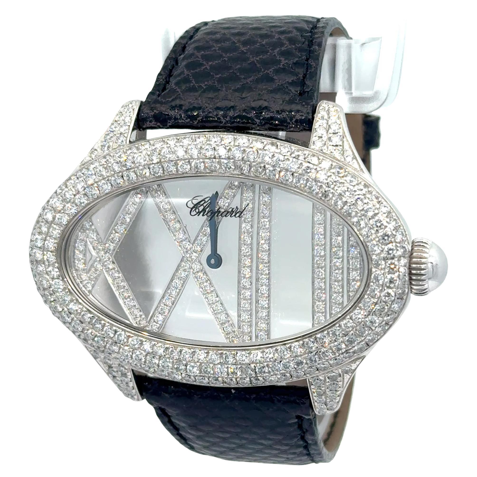 Chopard Montre-bracelet pour dames Montres Dame Cat Eye en or blanc 18 carats et diamants en vente