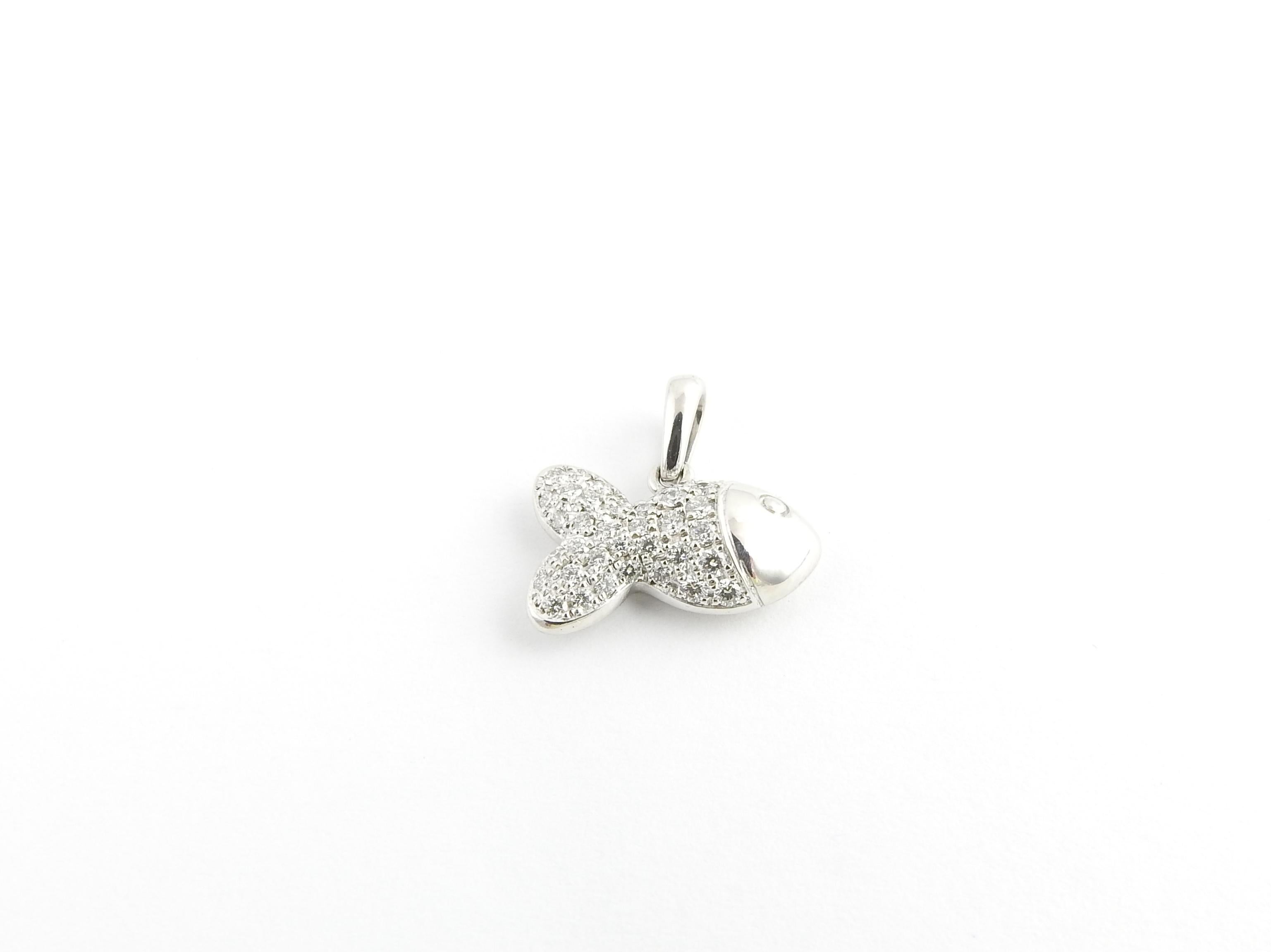 Round Cut Chopard 18 Karat White Gold and Pave Diamond Happy Fish Pendant .45 Carat