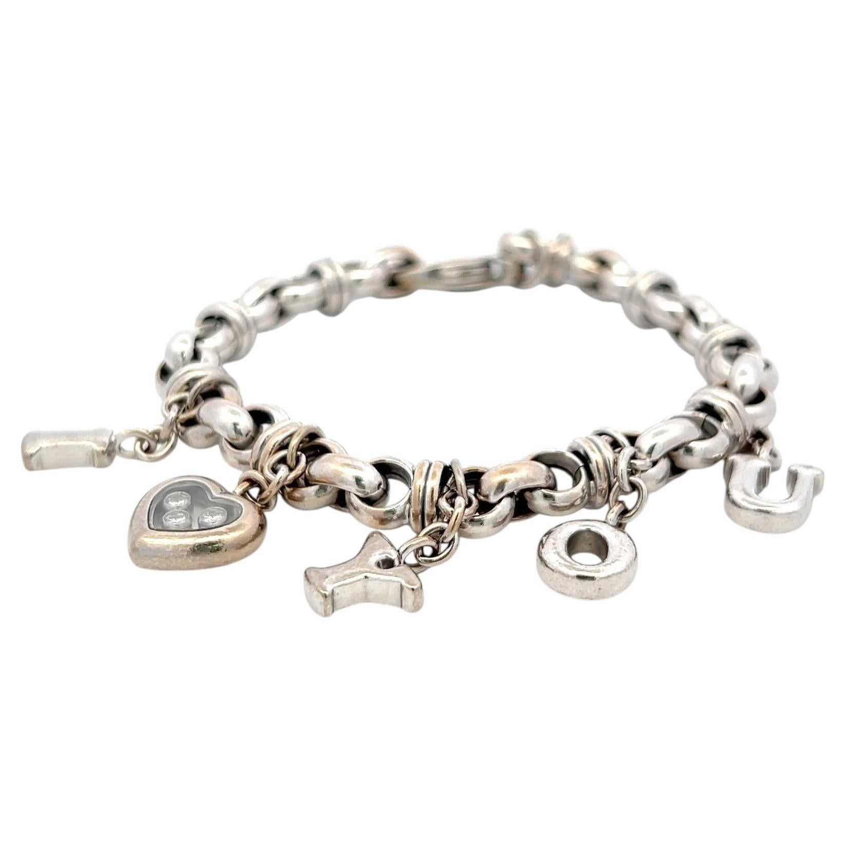 Bracelet à breloques Chopard en or blanc 18 carats, serti de diamants ronds F VS de 0,09 carat