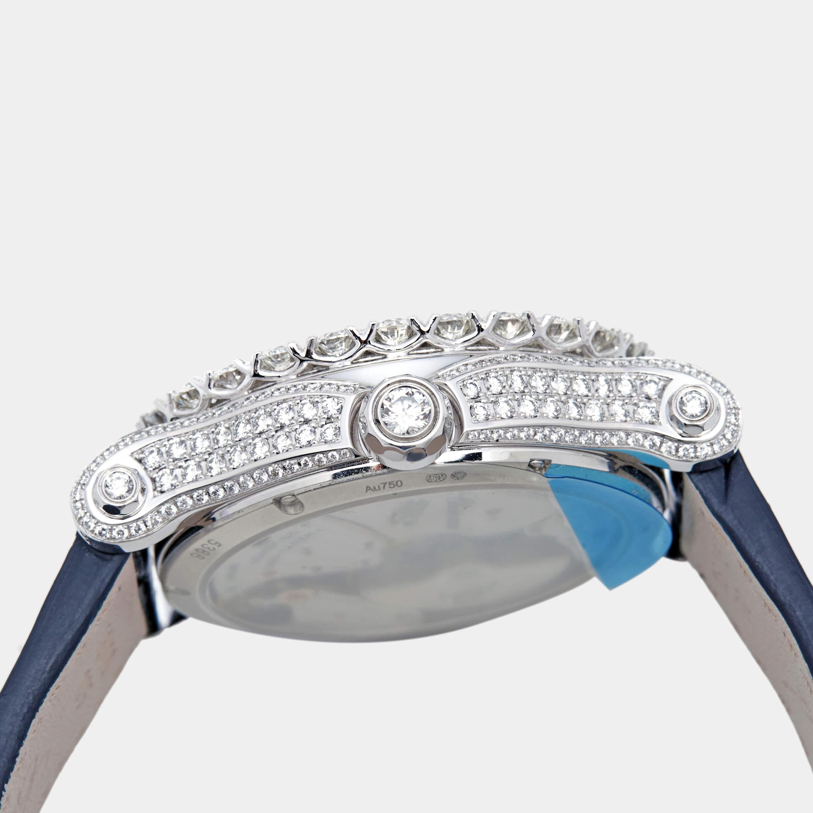 Contemporary Chopard 18K White Gold Diamond Alligator Leather Women's Wristwatch 36 mm For Sale