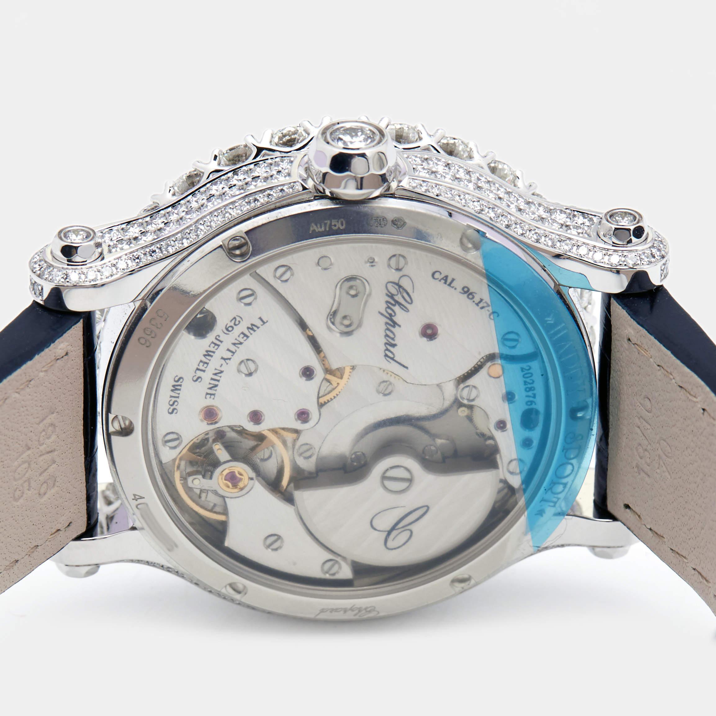Chopard 18K White Gold Diamond Alligator Leather Women's Wristwatch 36 mm For Sale 2