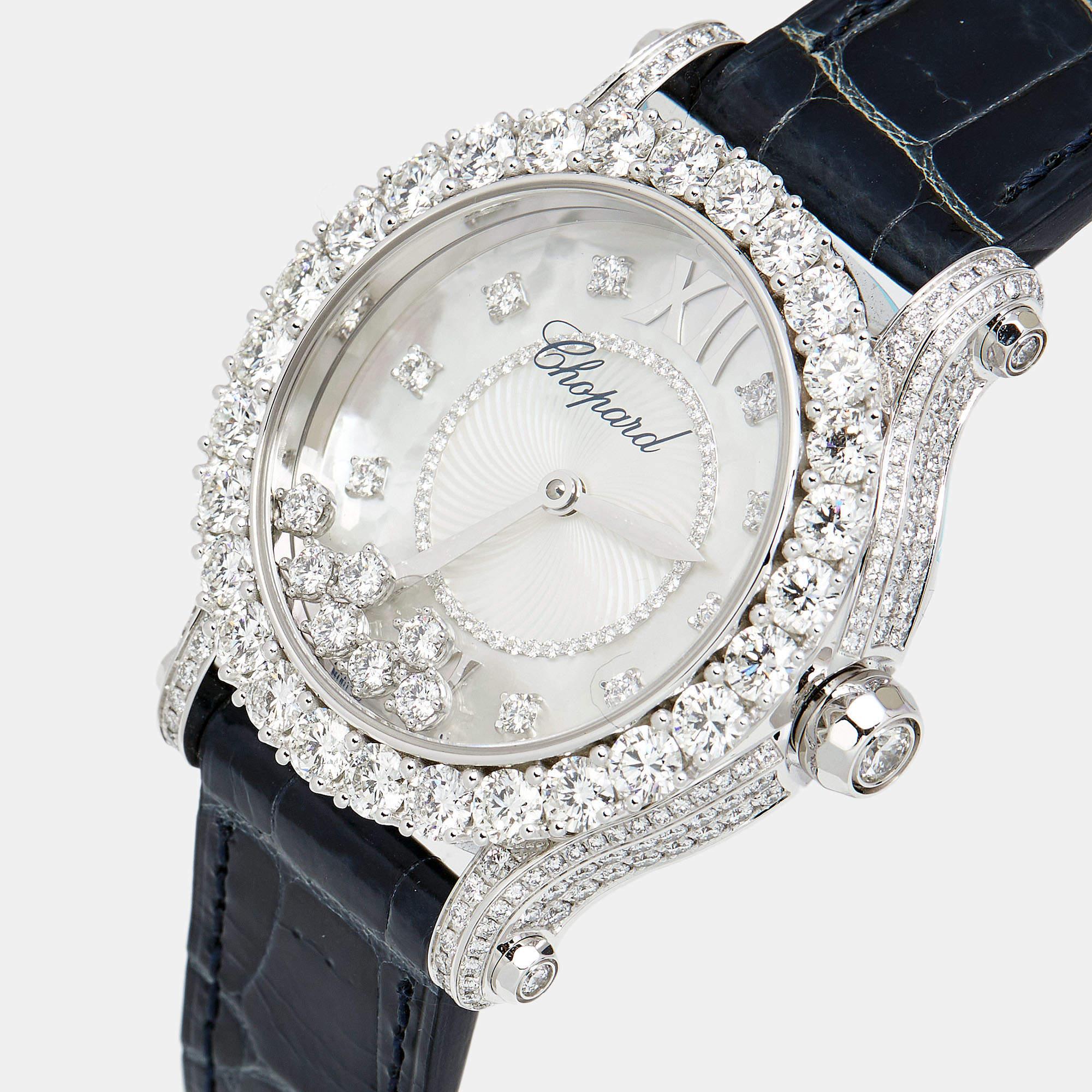 Chopard 18K White Gold Diamond Alligator Leather Women's Wristwatch 36 mm For Sale 3