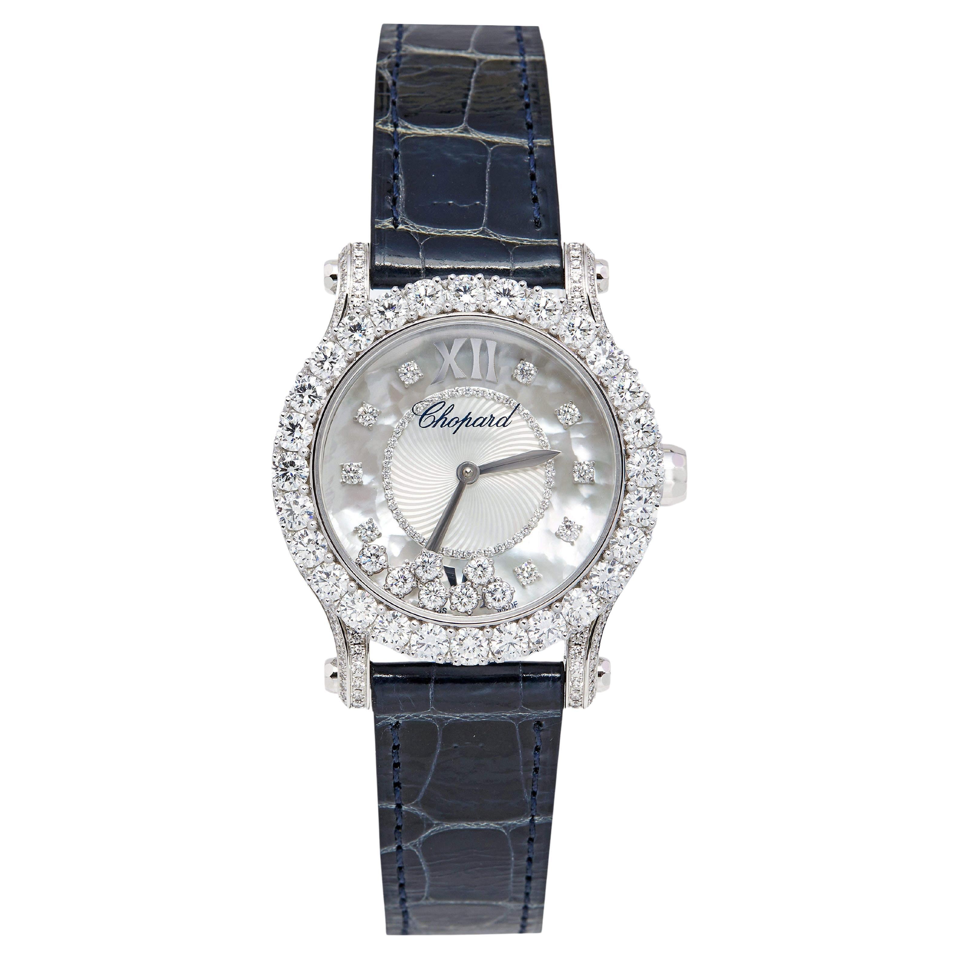 Chopard 18K White Gold Diamond Alligator Leather Women's Wristwatch 36 mm For Sale