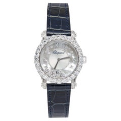 Vintage Chopard 18K White Gold Diamond Alligator Leather Women's Wristwatch 36 mm