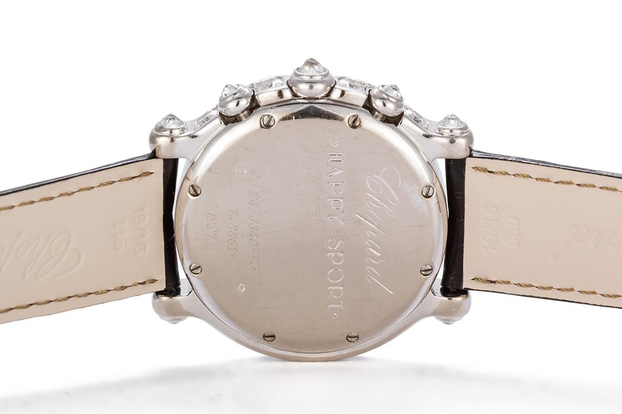 Chopard 18 Karat White Gold and Diamond Happy Sport 28/3340-50 In Good Condition In Tustin, CA