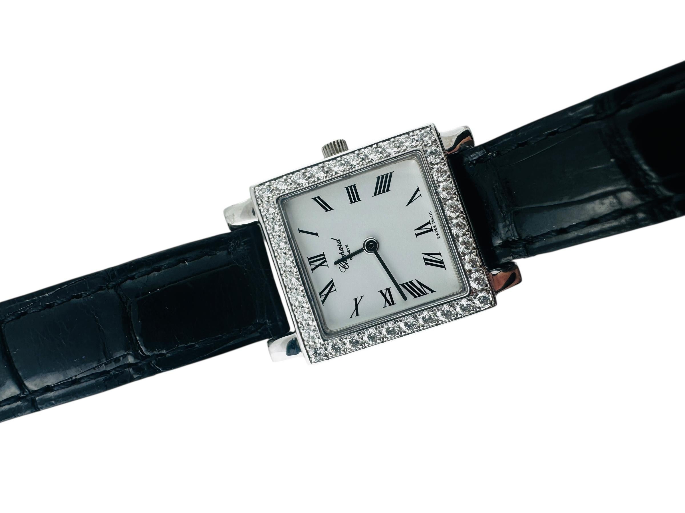 Chopard 18K Weißgold Diamant Damenuhr 426 1 #23249 im Angebot 9