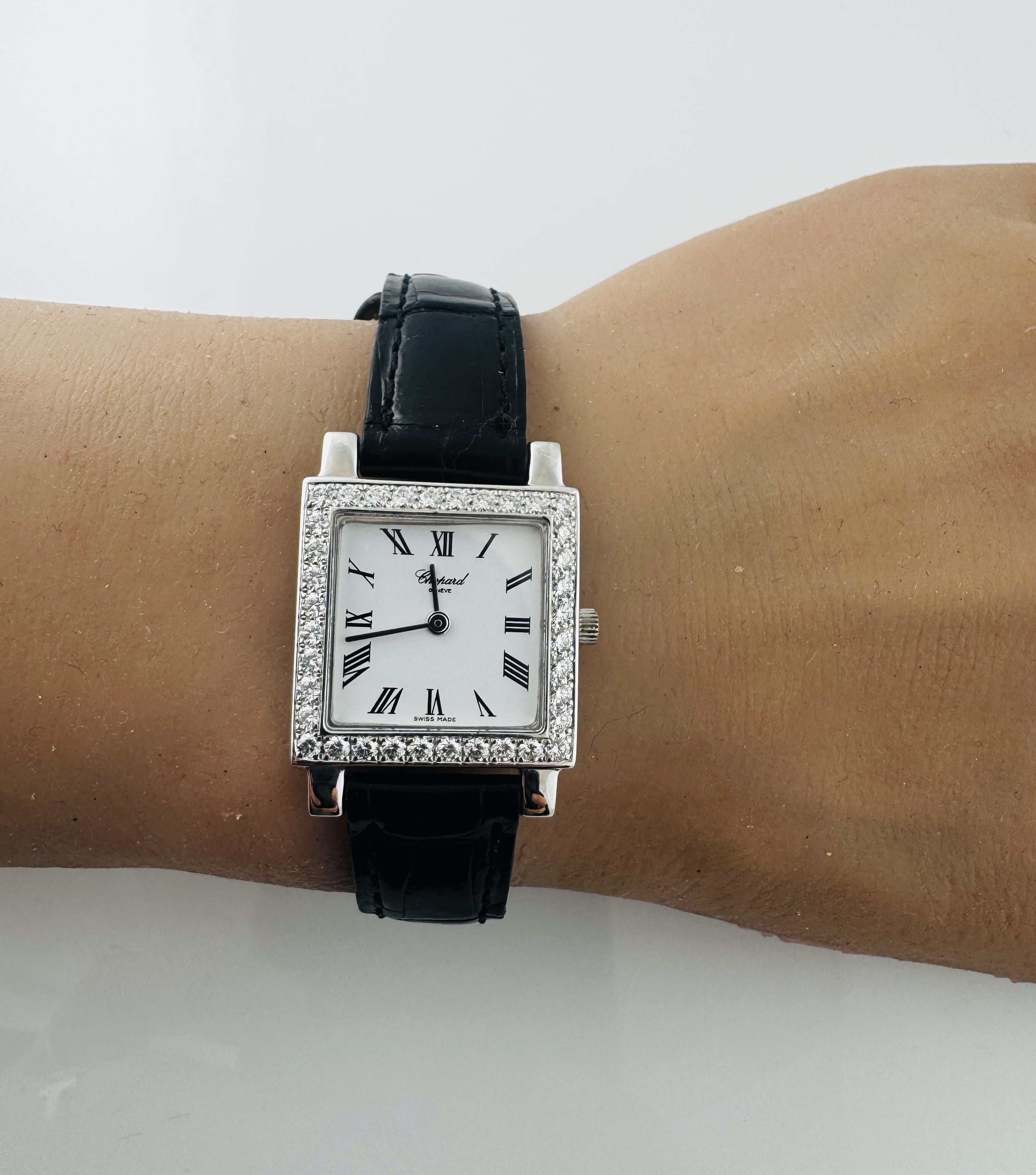 Chopard 18K Weißgold Diamant Damenuhr 426 1 #23249 im Angebot 10