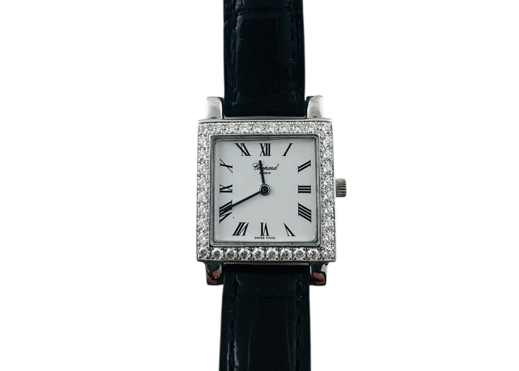 Chopard 18K Weißgold Diamant Damenuhr 426 1 #23249 im Zustand „Gut“ im Angebot in Washington Depot, CT