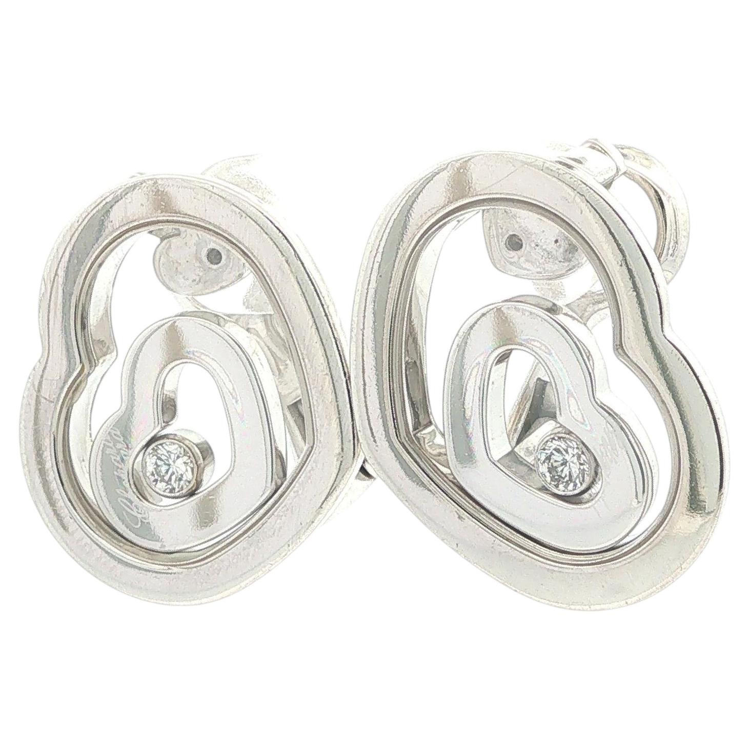 Chopard 18k White Gold Diamond Large Happy Spirit Double Heart Floating Earrings
