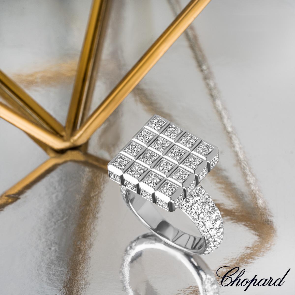 Round Cut Chopard 18k White Gold Diamond Set Ice Cube Ring B&P 825442-1109 For Sale