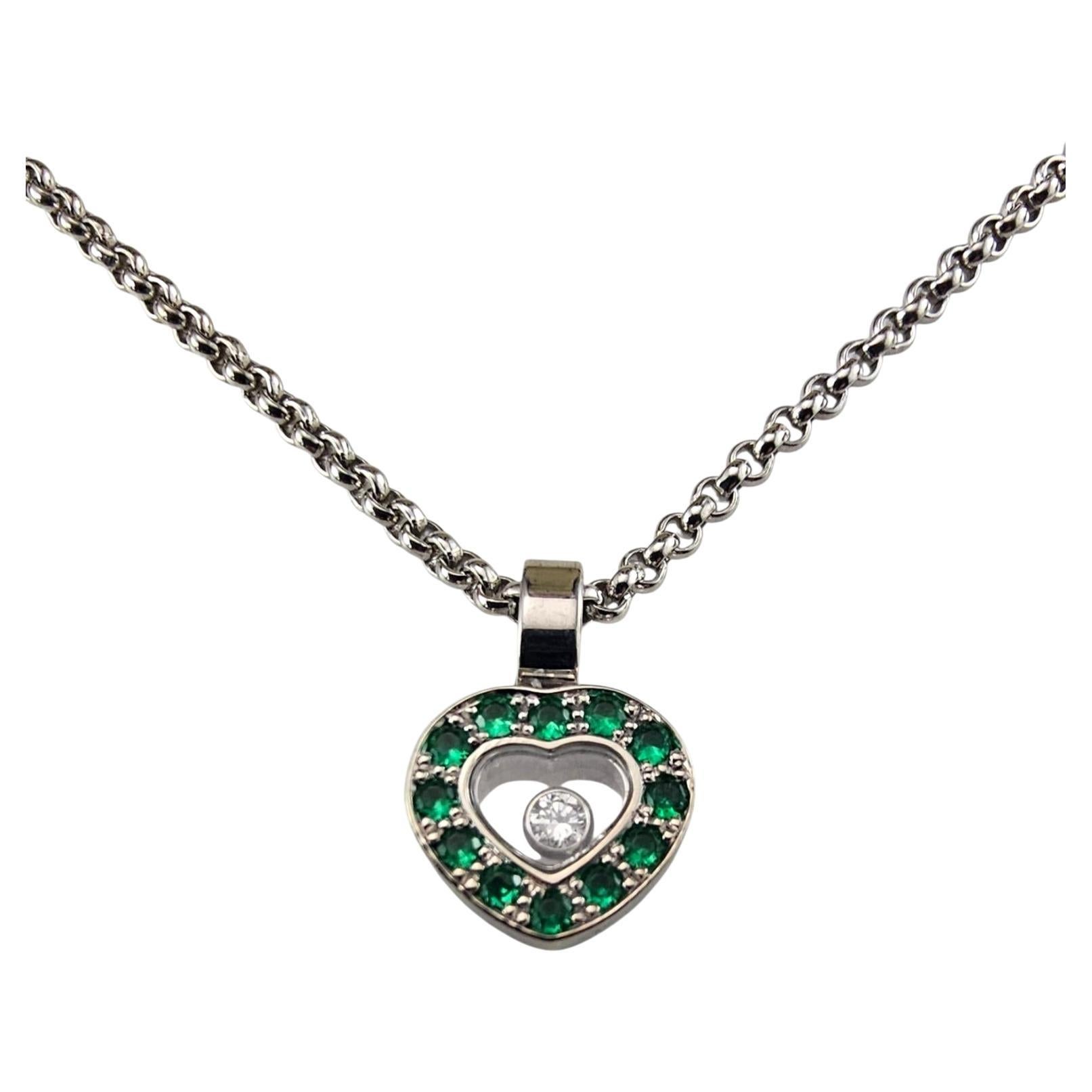 Chopard 18K White Gold Emerald & Diamond Heart Pendant Necklace w/COA #24782