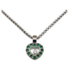 Chopard 18K White Gold Emerald & Diamond Heart Pendant Necklace w/COA #24782