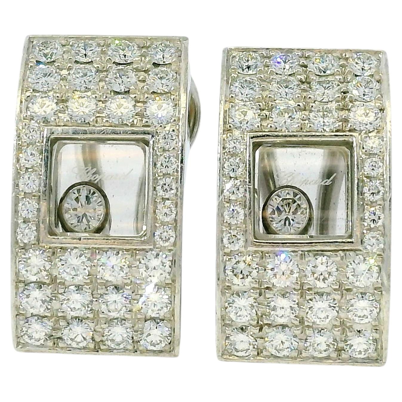 Chopard 18k White gold Happy Diamond Floating Clip On Earrings For Sale