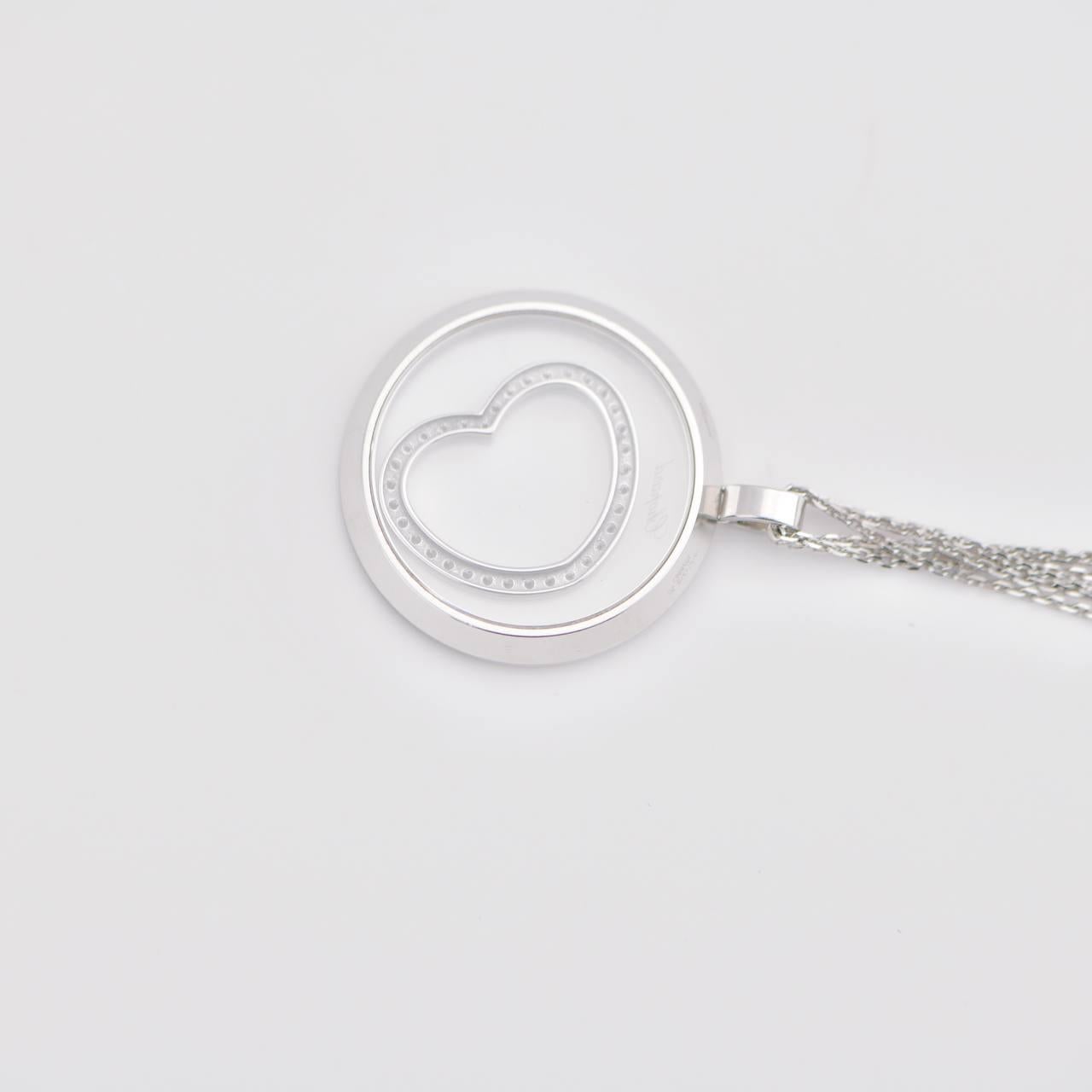 Women's or Men's Chopard 18K White Gold Happy Spirit Diamond Heart Pendant Necklace For Sale
