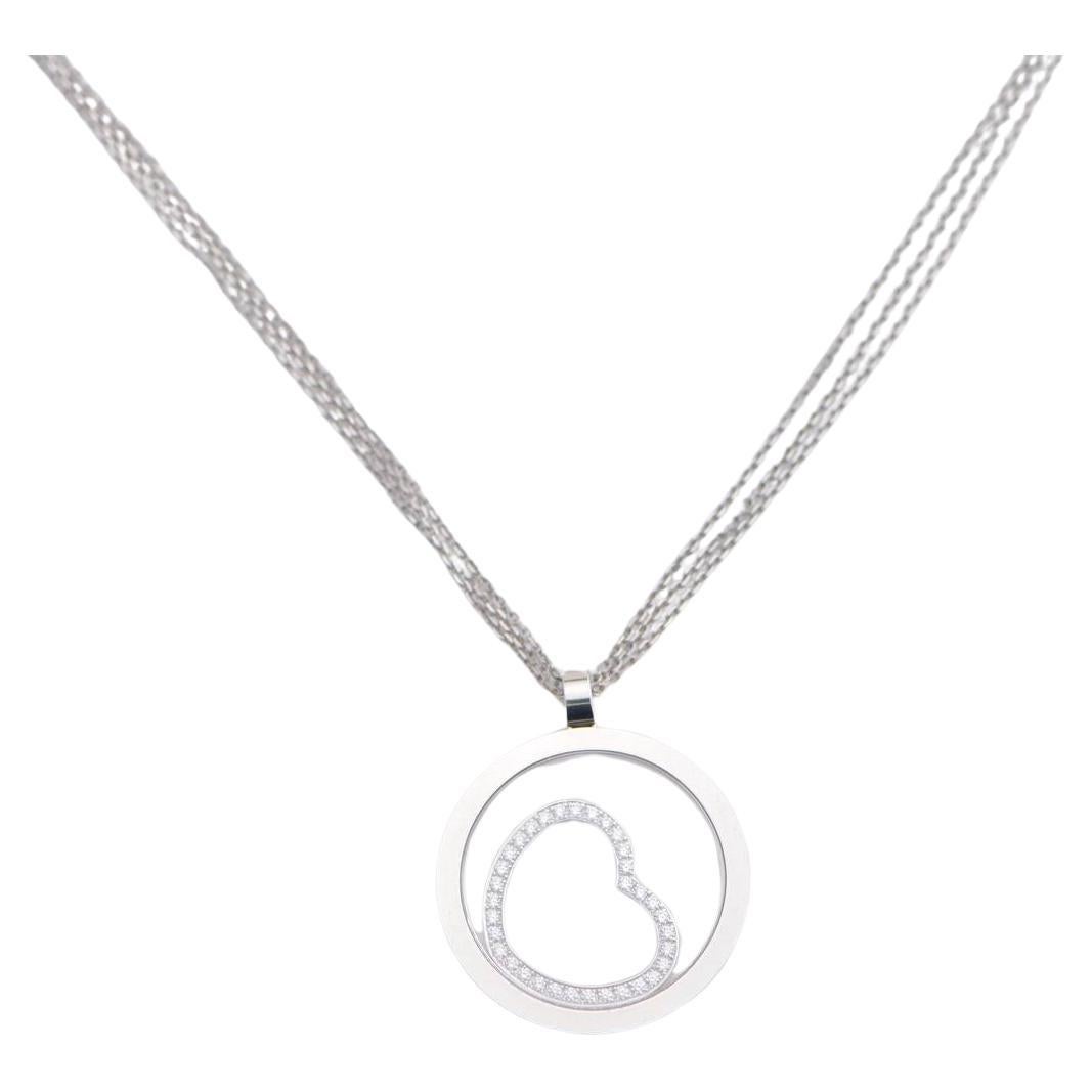 Chopard 18K White Gold Happy Spirit Diamond Heart Pendant Necklace For Sale