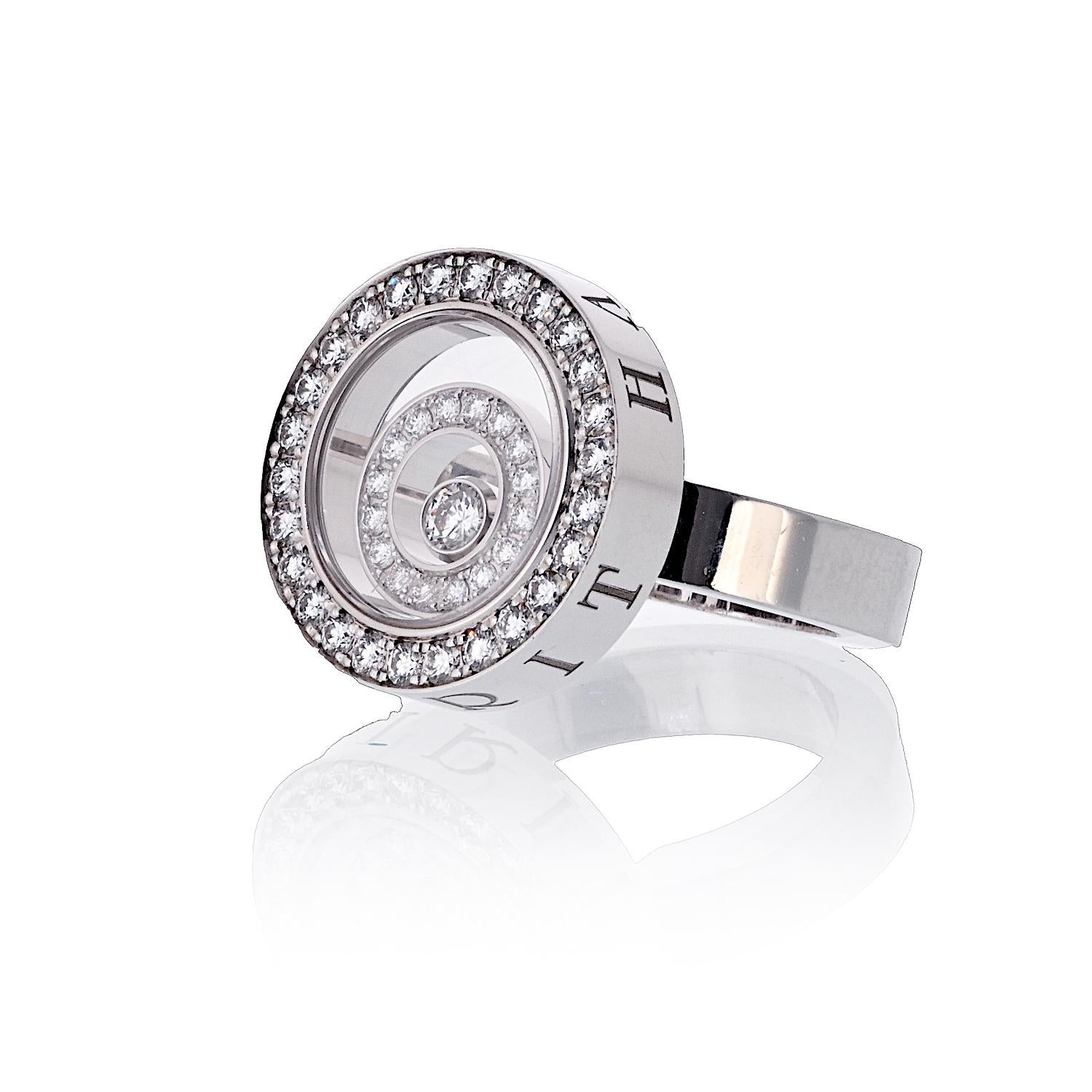 Chopard Anillo de Oro Blanco de 18 K con Doble Diamante Pave Happy Spirit Moderno en venta
