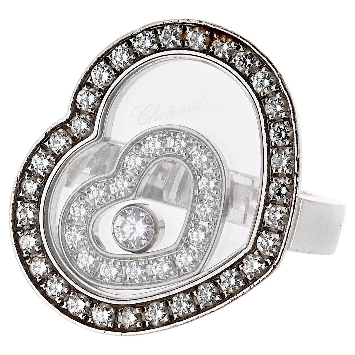 Chopard Anillo Flotante Diamante Corazón Espíritu Feliz Oro Blanco 18K