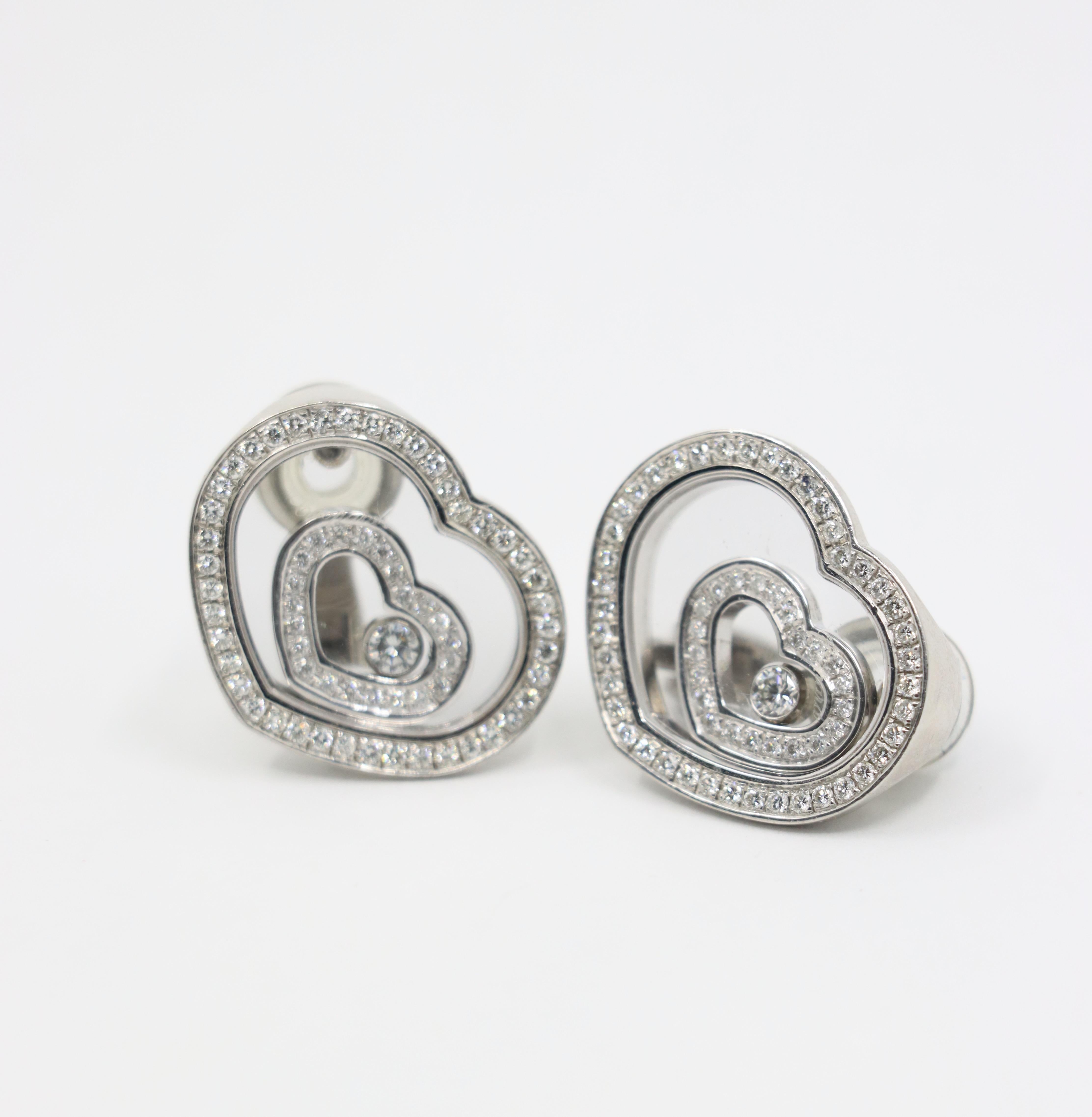 Chopard 18K White Gold Happy Spirit Heart Earrings In Good Condition For Sale In Flushing, NY