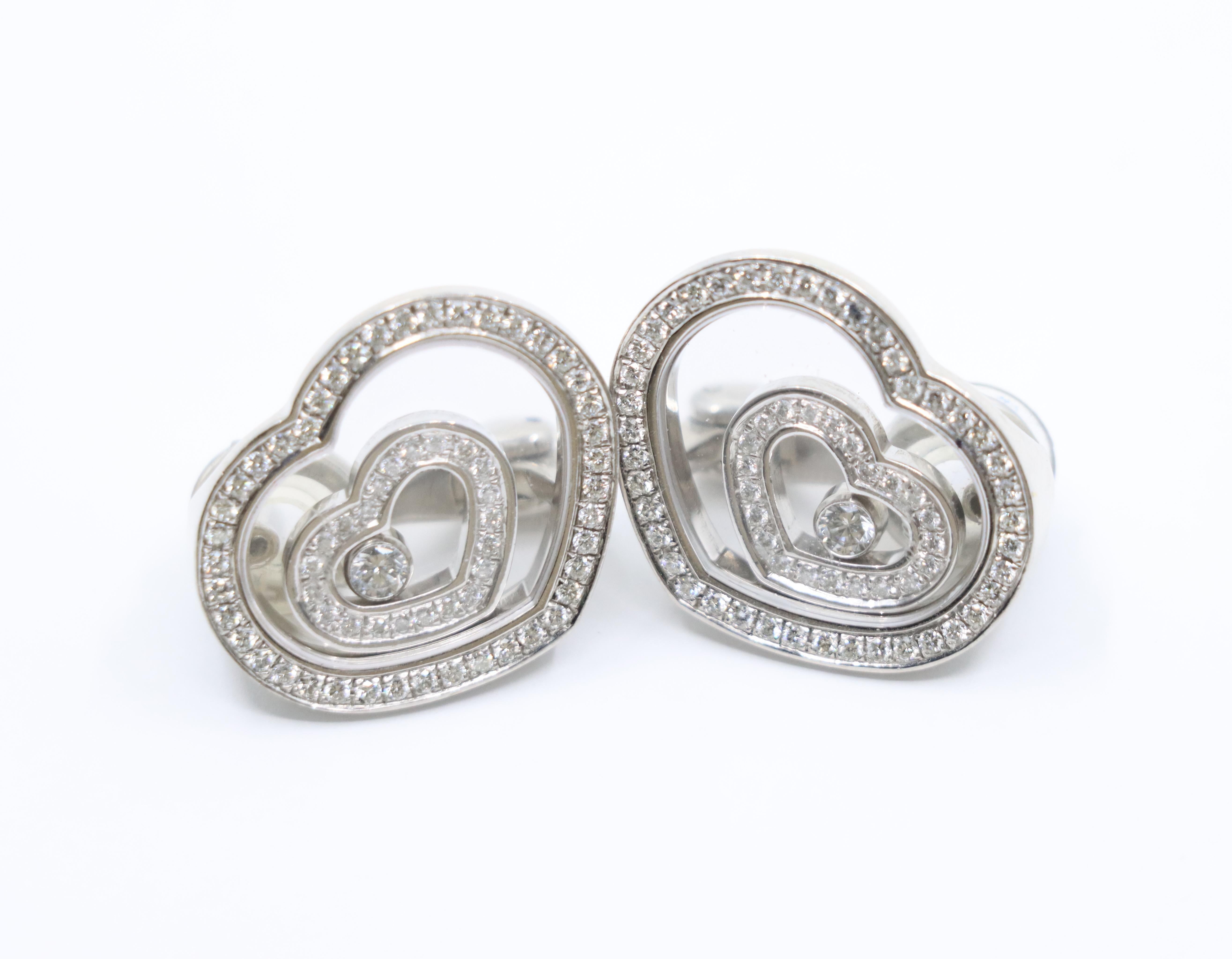 Women's or Men's Chopard 18K White Gold Happy Spirit Heart Earrings For Sale