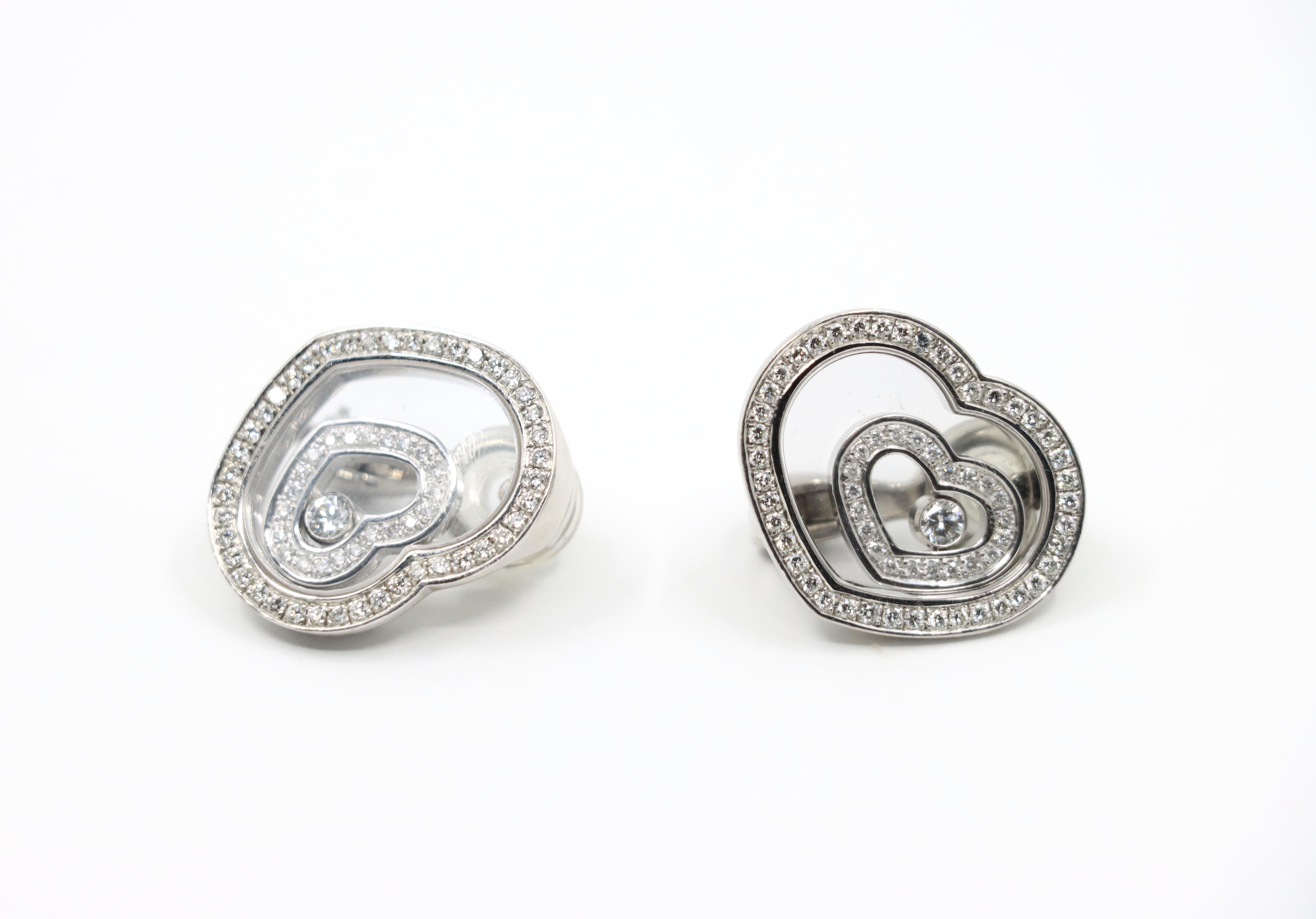 Chopard 18K White Gold Happy Spirit Heart Earrings For Sale 1