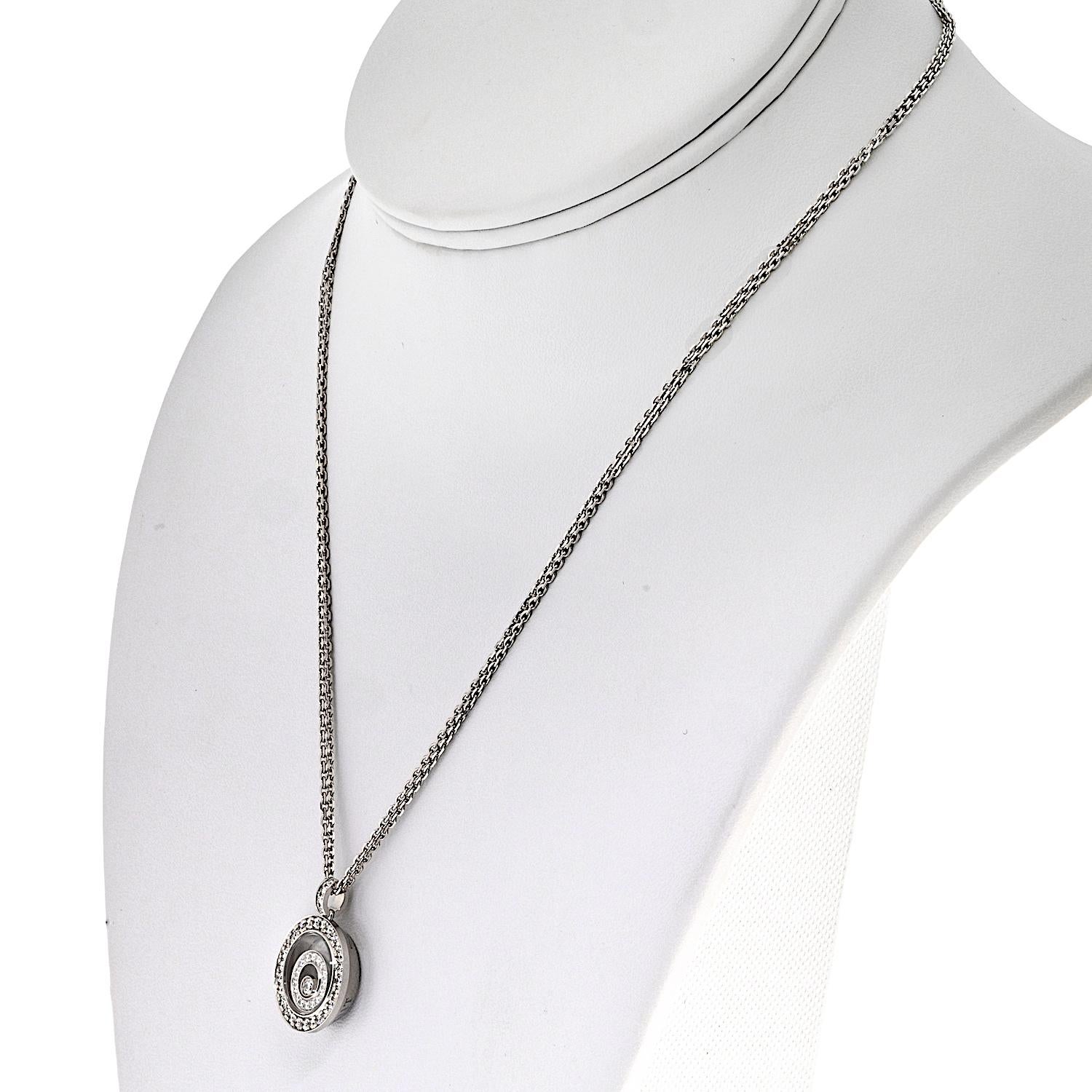 Modern Chopard 18K White Gold Happy Spirit Round Diamond Necklace For Sale