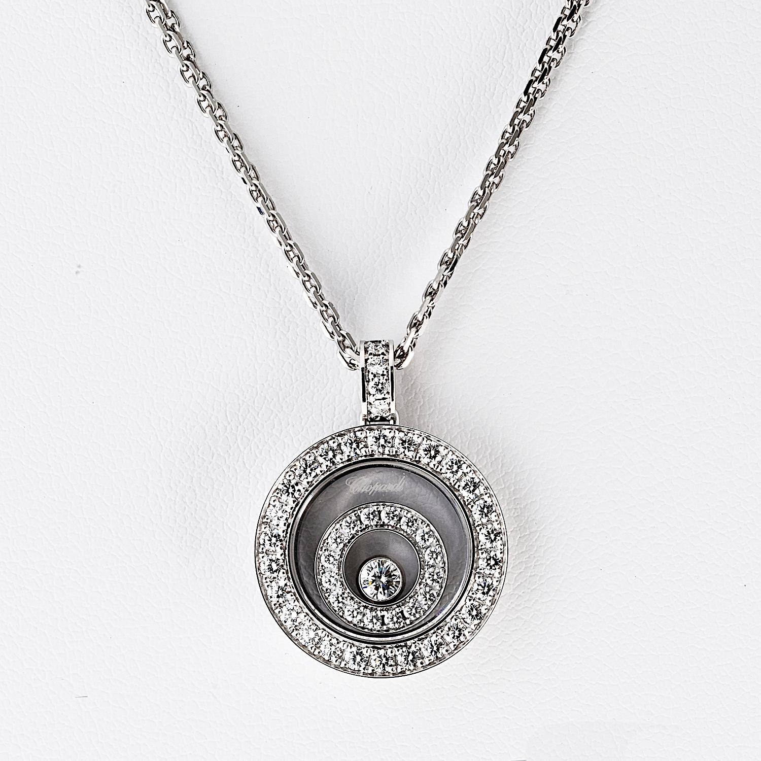 Round Cut Chopard 18K White Gold Happy Spirit Round Diamond Necklace For Sale