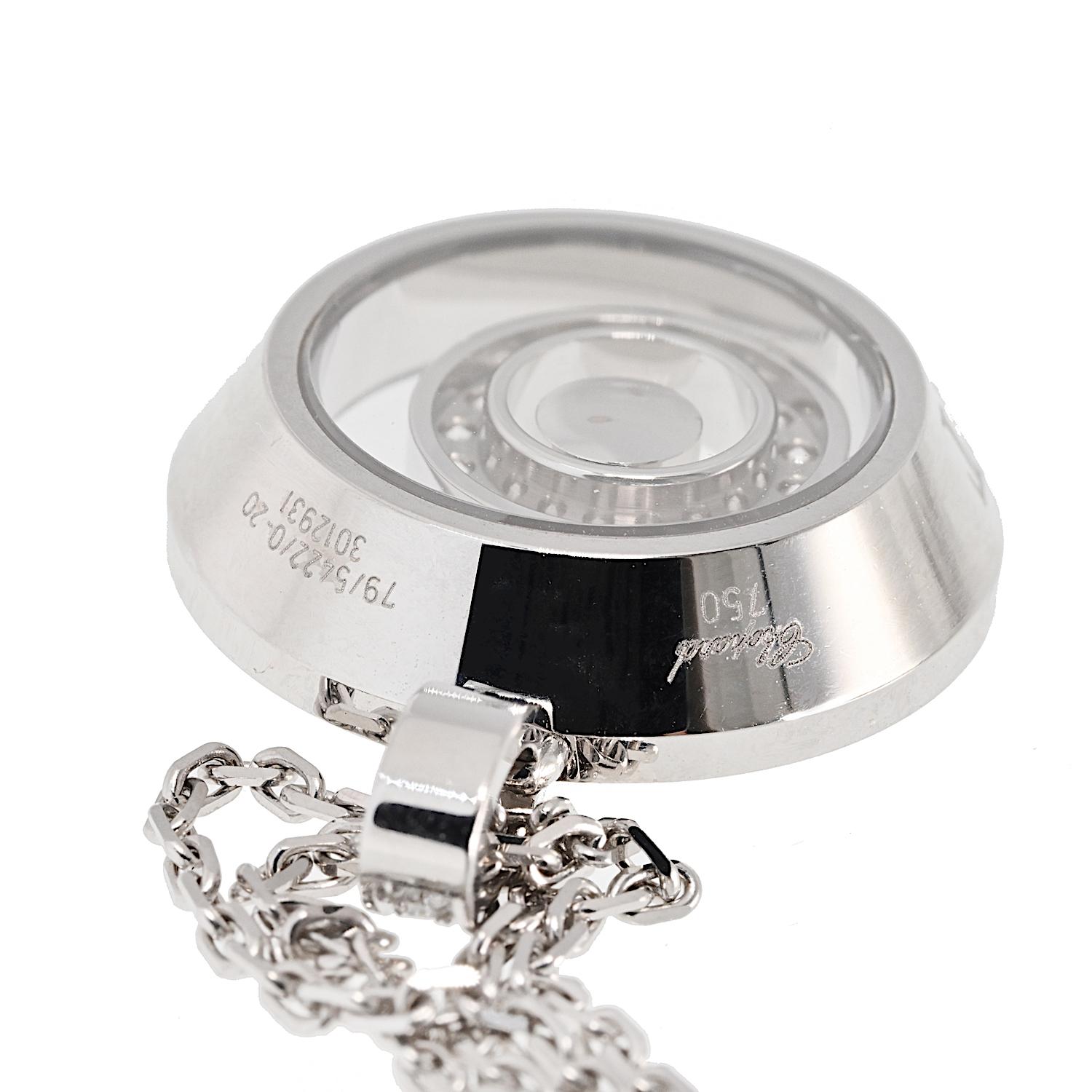 Women's Chopard 18K White Gold Happy Spirit Round Diamond Necklace For Sale