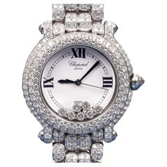 Vintage Chopard 18k White Gold Happy Sport 26mm Ladies Diamond Quartz Bracelet Watch