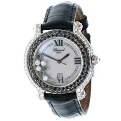 Retro Chopard 18K White Gold Happy Sport White & Black Diamond MOP Watch 4144