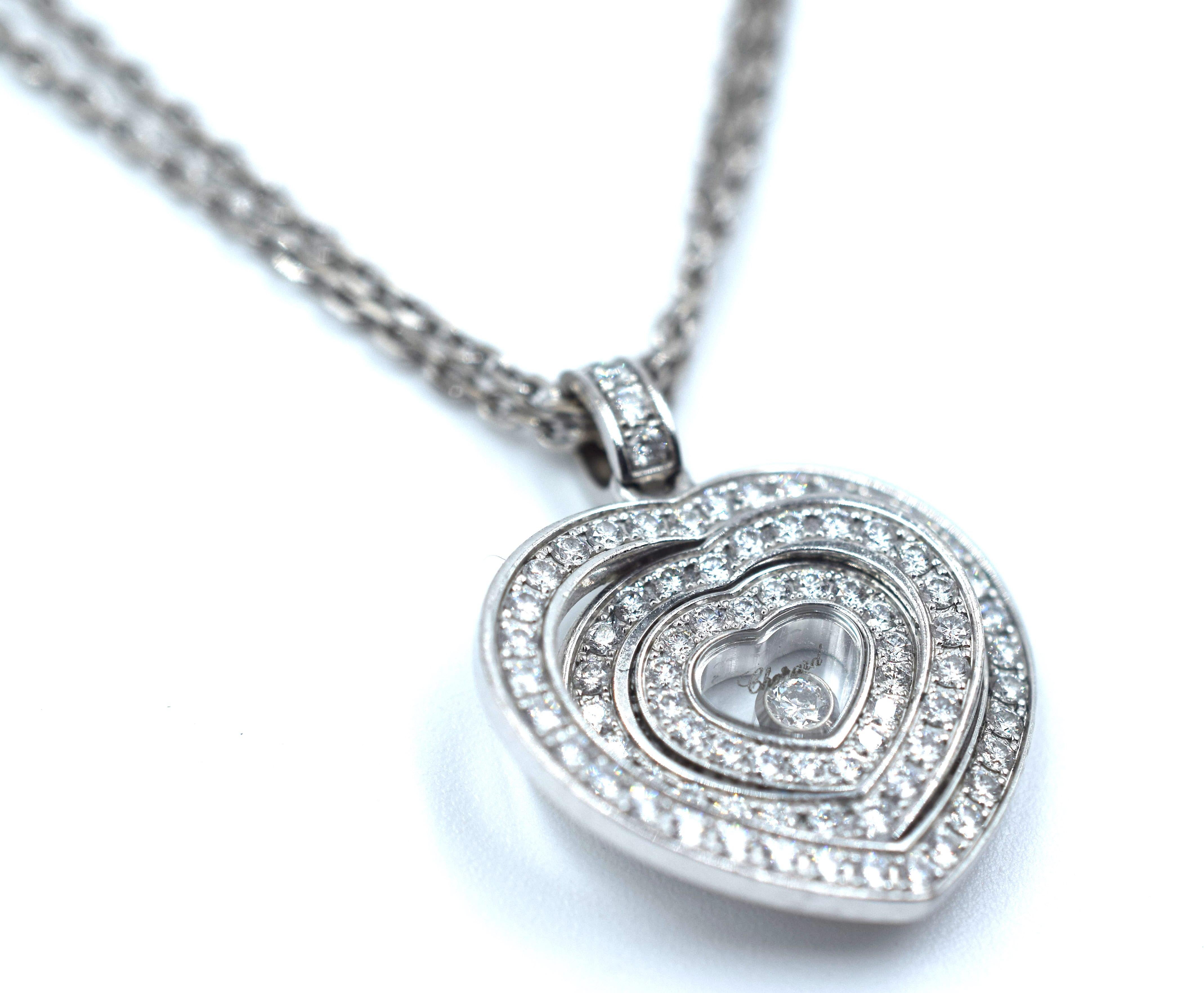 Chopard 18 Karat White Gold Heart Shaped Pave Diamond Happy Spirit Necklace In Good Condition In MIAMI, FL