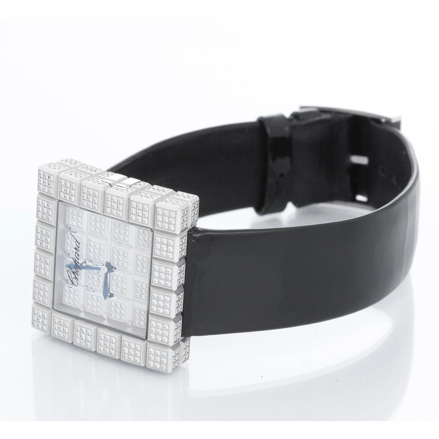 Chopard 18K White Gold Ice Cube Watch 13/6858/8-20 - Quartz. 18k white gold fixed bezel and case set with approximately 408 round brilliant cut diamonds (~1.82ct) (31mm) . Pave diamond dial set with approximately 144 round brilliant cut diamonds