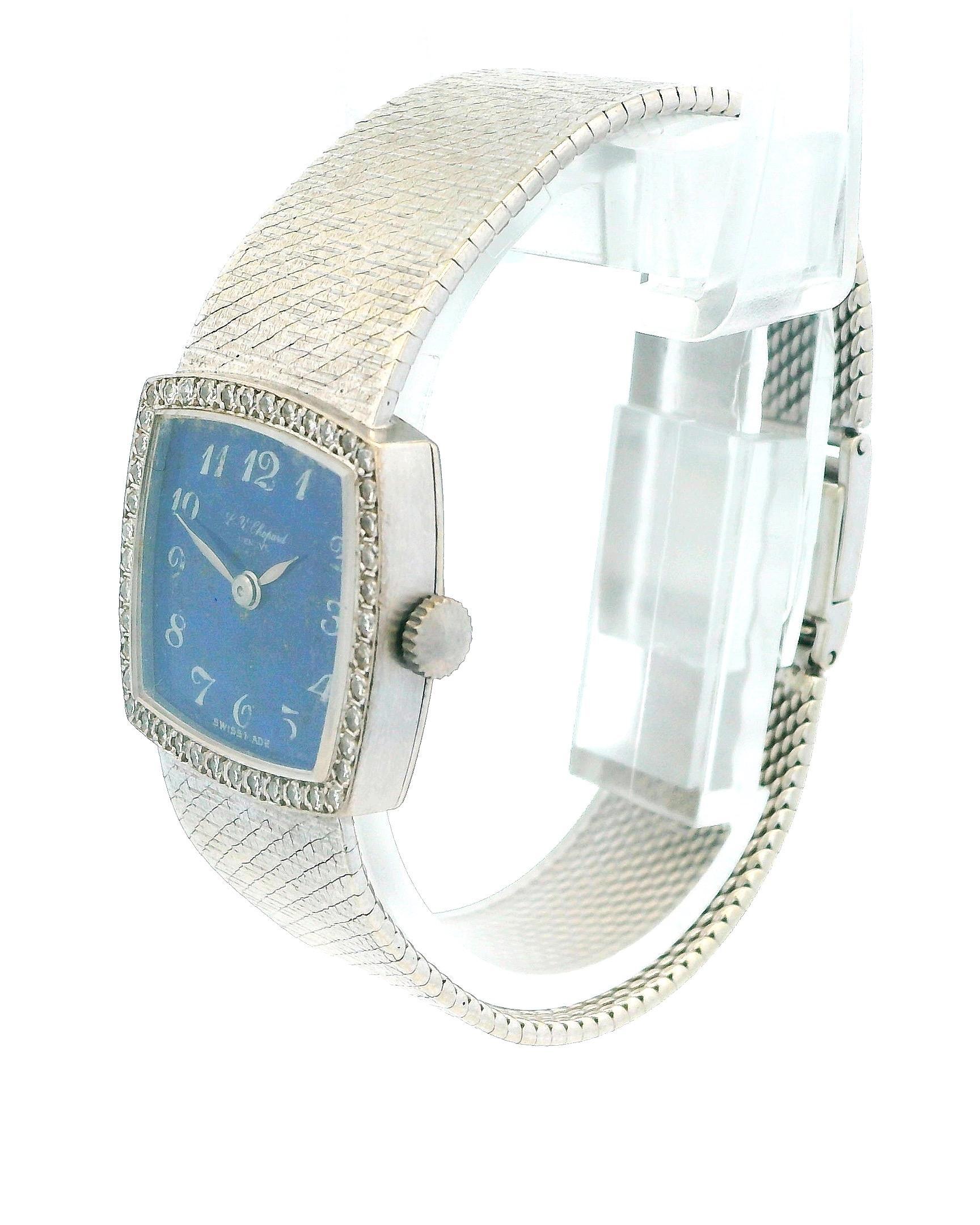 Chopard Oro Blanco 18K Esfera Lapislázuli Malla Pulsera S+F Singature de Aubert Frères en Bueno estado para la venta en Great Neck Plaza, NY