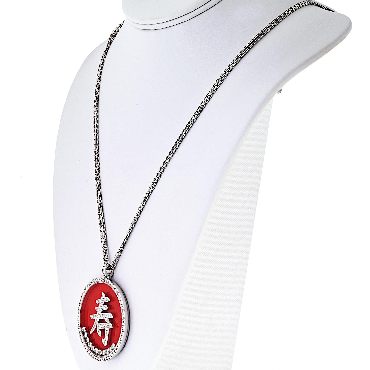 Moderno Chopard Collana con ciondolo in oro bianco 18 carati con corniola e diamante in vendita