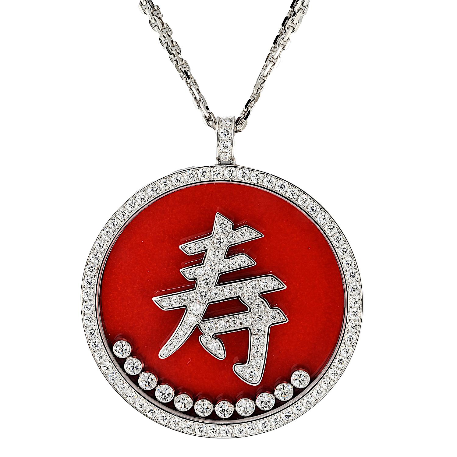 Taglio rotondo Chopard Collana con ciondolo in oro bianco 18 carati con corniola e diamante in vendita