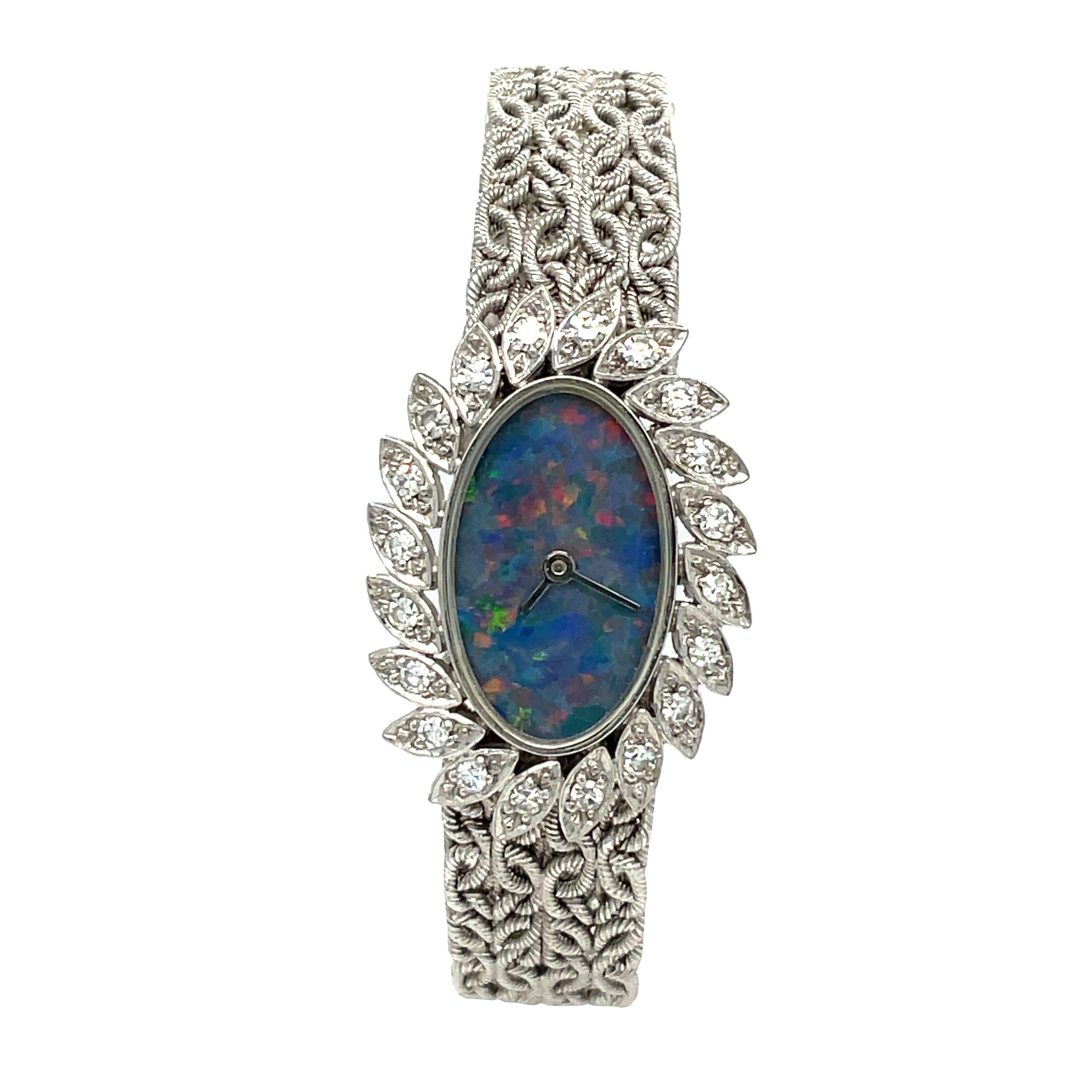 Oval Cut Chopard 18k White Gold Opal and Diamond Lady’s Watch For Sale