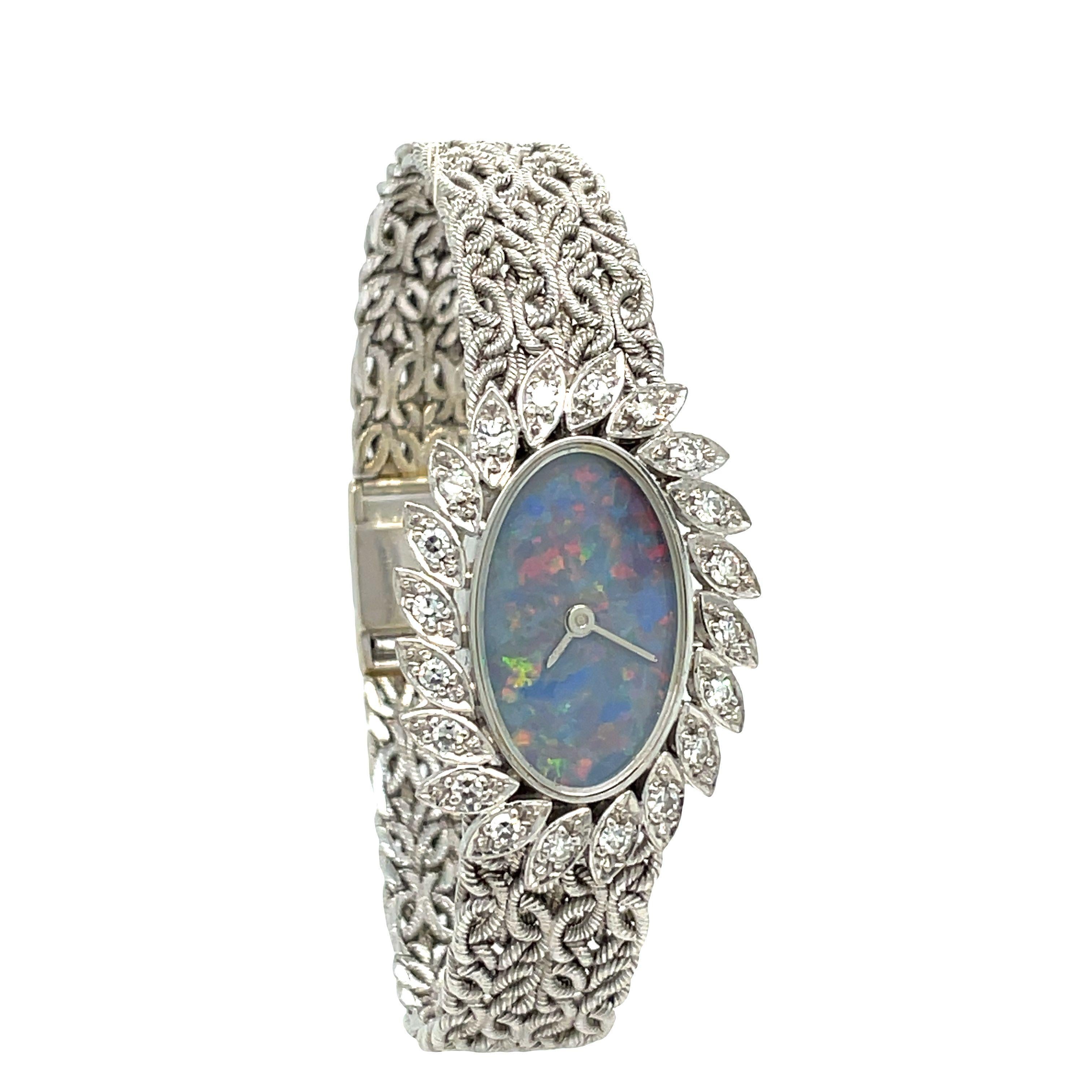 Oval Cut Chopard 18k White Gold Opal and Diamond Lady’s Watch For Sale