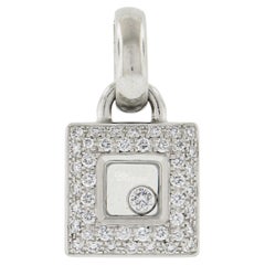 Chopard 18K White Gold Square Pendant .45ct Floating Pave & Bezel Round Diamonds