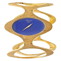 Chopard 18K Yellow Gold 1970's Bark Finish Lapis Dial 1970's Wrist Watch
