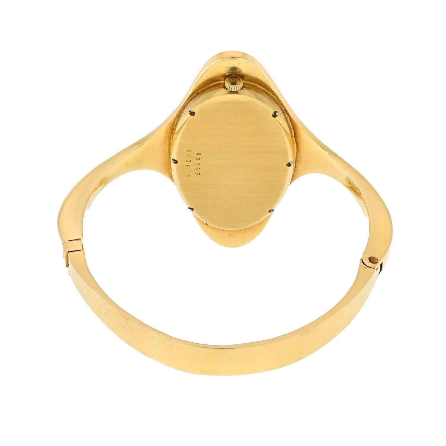 Round Cut Chopard 18K Yellow Gold 1970's Tiger Eye And Diamond Watch