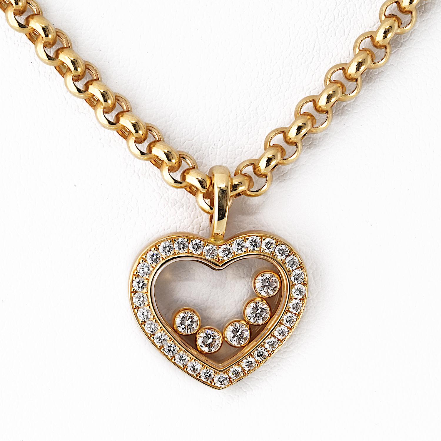 Chopard Herz-Halskette aus 18 Karat Gelbgold mit 5 schwebenden Diamanten (Rundschliff) im Angebot