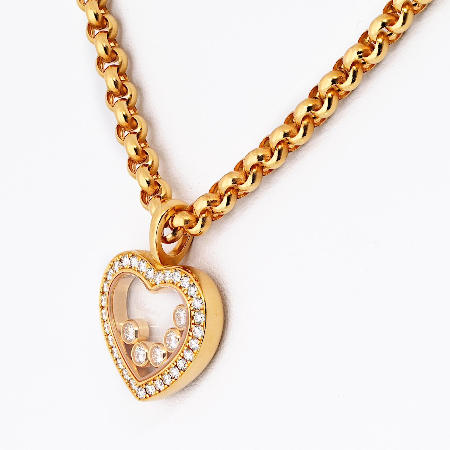 Chopard Herz-Halskette aus 18 Karat Gelbgold mit 5 schwebenden Diamanten im Zustand „Hervorragend“ im Angebot in New York, NY