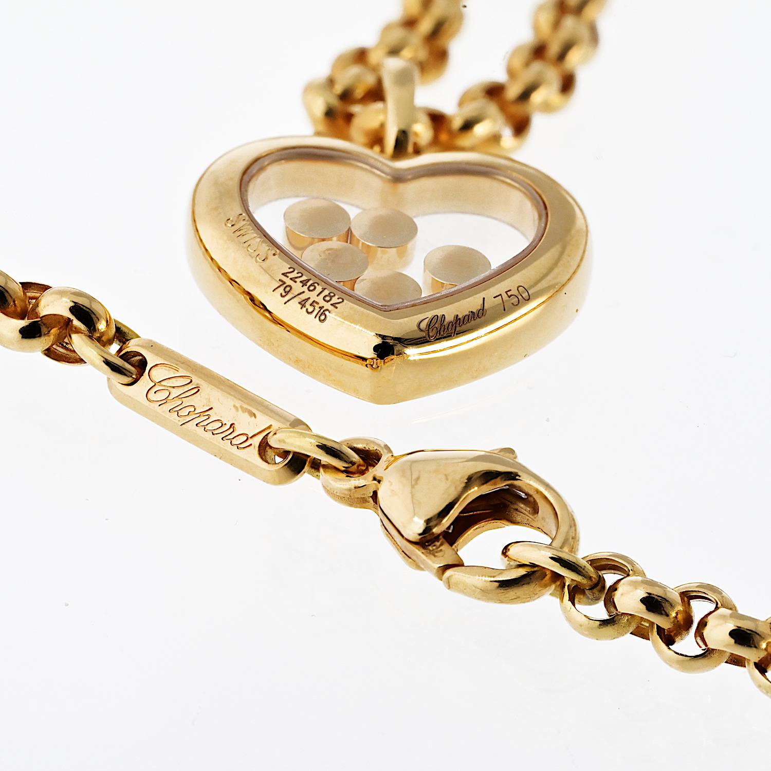 Chopard Herz-Halskette aus 18 Karat Gelbgold mit 5 schwebenden Diamanten Damen im Angebot