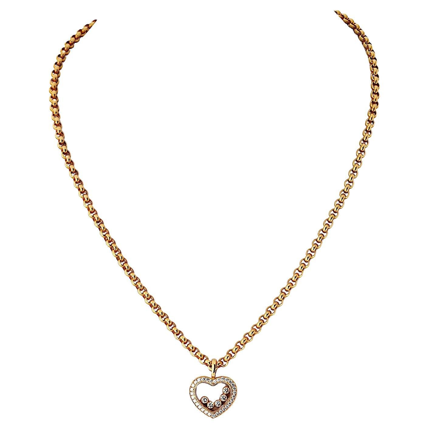 Chopard Herz-Halskette aus 18 Karat Gelbgold mit 5 schwebenden Diamanten