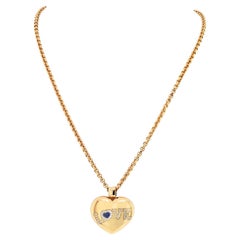 Vintage Chopard 18K Yellow Gold Diamond and Sapphire Heart on a Chain Necklace