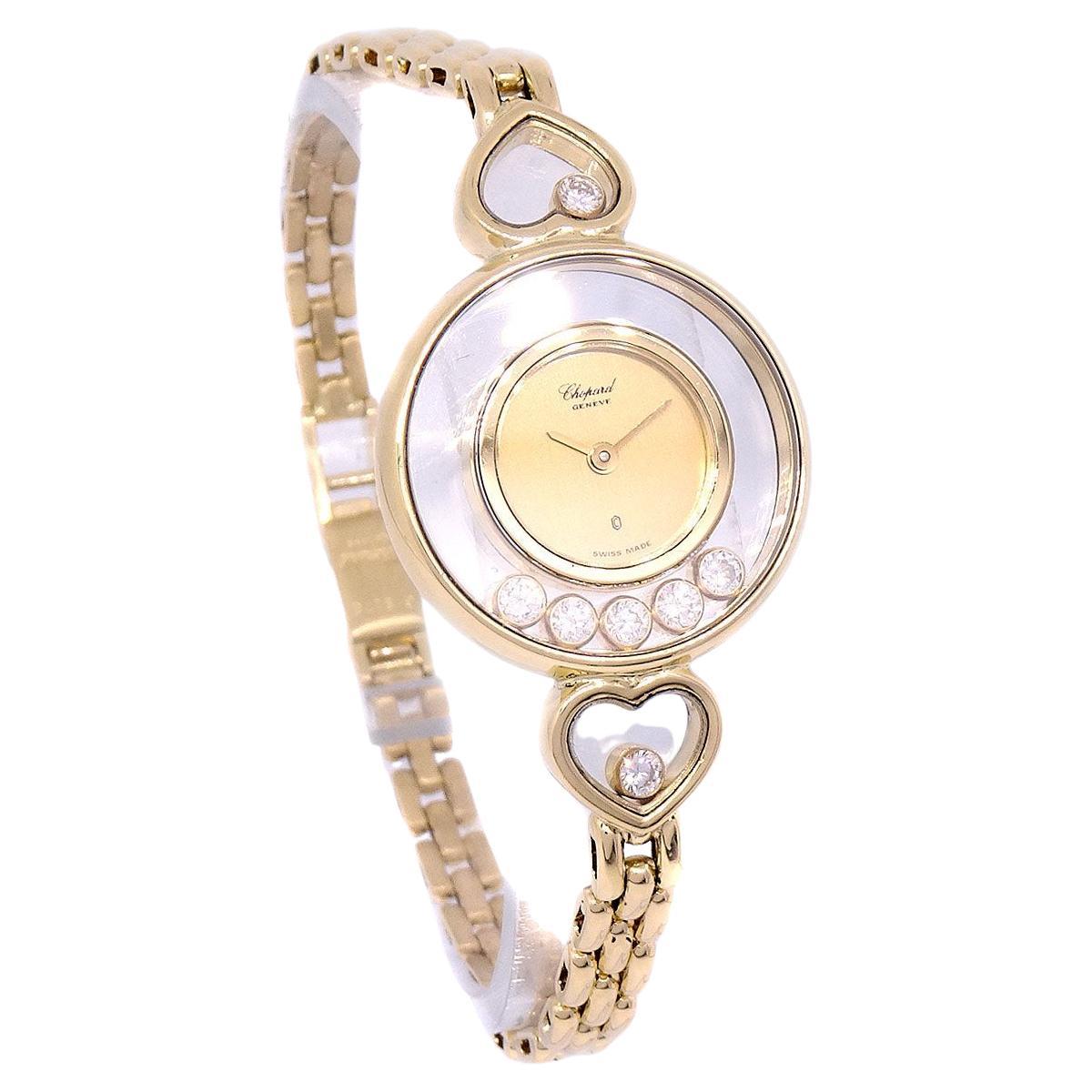 CHOPARD 18K Yellow Gold Diamond Happy Heart Women's Evening Wrist Watch