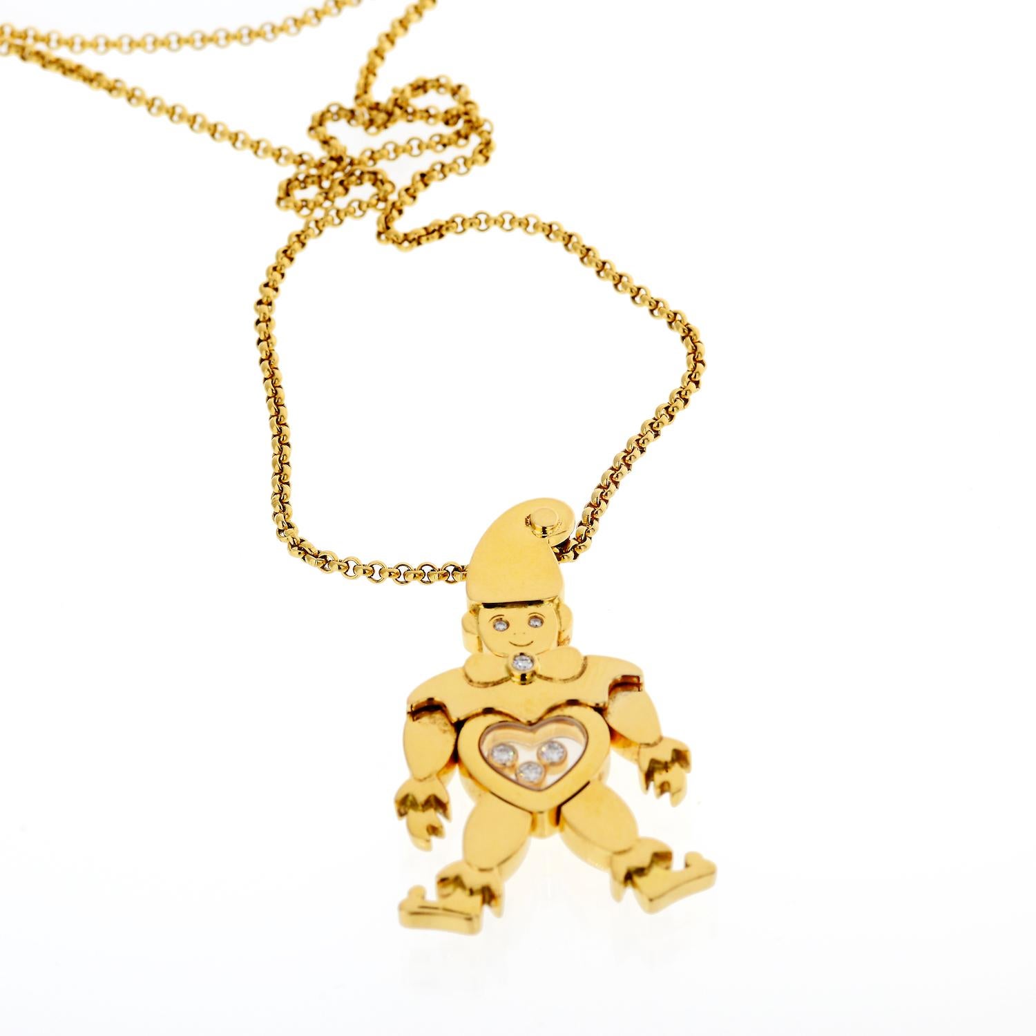 Vintage Clown by Chopard from the Happy Diamond collection. 

Material: 18K Yellow Gold
Diamonds: Rounds
Three happy diamonds.
Six diamonds in total.

Chain: 16 inches.