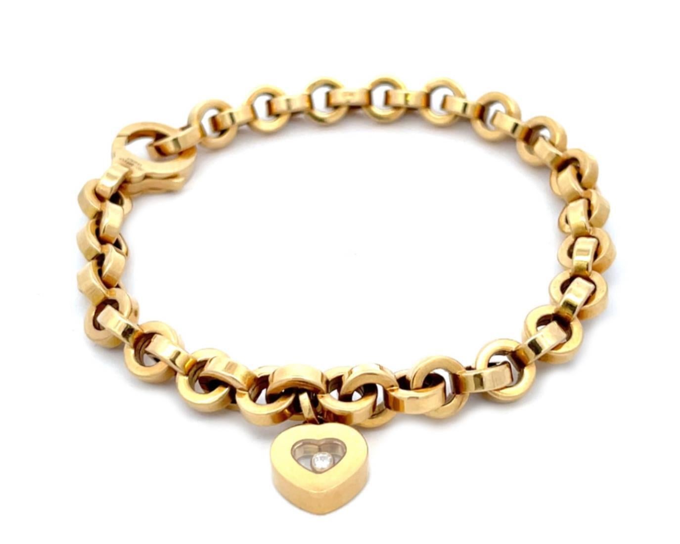 Chopard 18k Yellow Gold Happy Diamond Heart Charm Bracelet In Good Condition For Sale In Boca Raton, FL