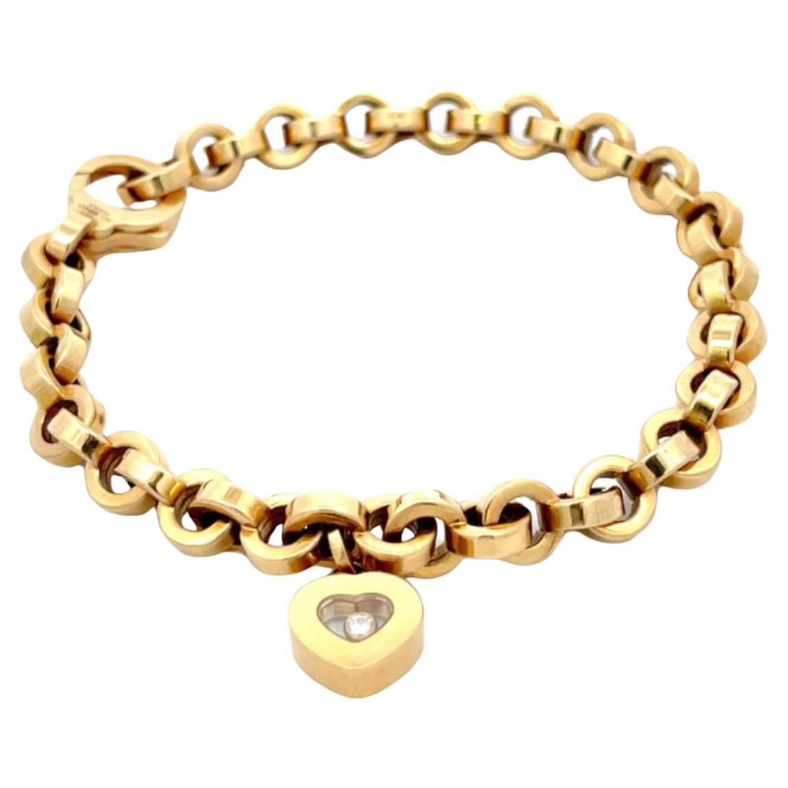 Chopard 18k Yellow Gold Happy Diamond Heart Charm Bracelet For Sale