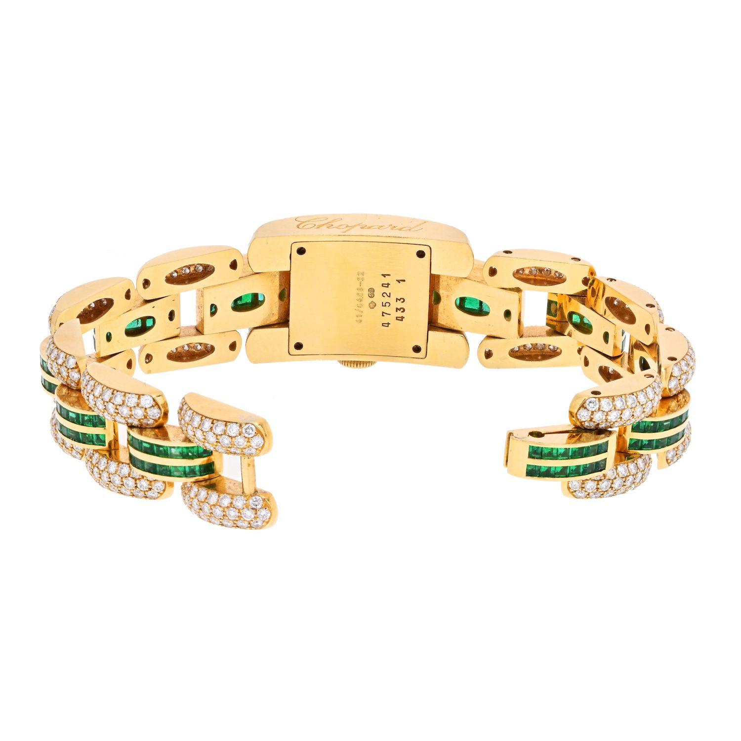 Modern Chopard 18K Yellow Gold La Strada Diamond and Green Emerald Ladies Wrist Watch